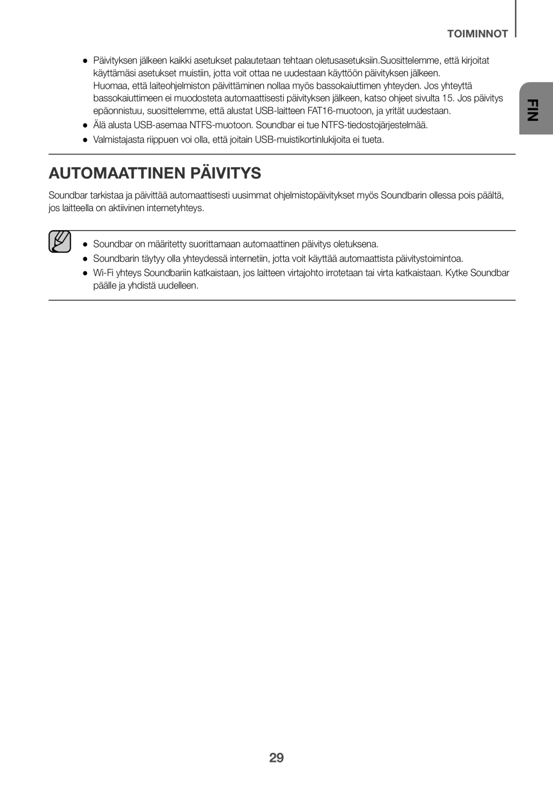 Samsung HW-J6510/XE, HW-J6511/XE manual Automaattinen Päivitys 