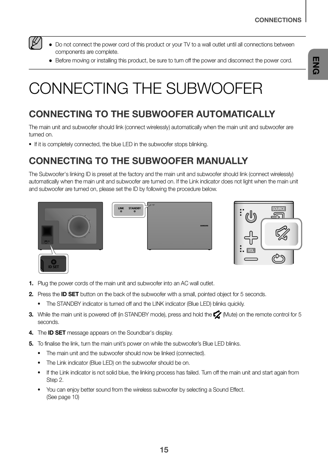 Samsung HW-J6510/XE, HW-J6511/XE manual Connecting the Subwoofer, Connecting to the Subwoofer Automatically 