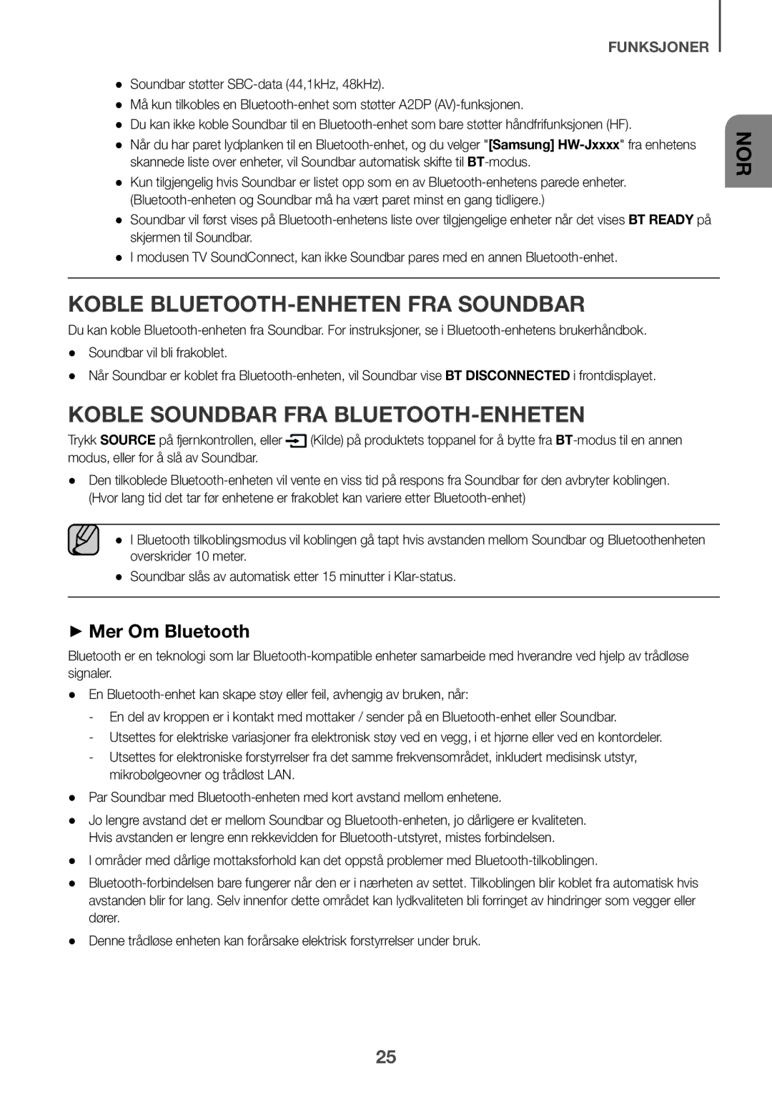 Samsung HW-J6510/XE, HW-J6511/XE manual Koble BLUETOOTH-ENHETEN FRA Soundbar, Koble Soundbar FRA BLUETOOTH-ENHETEN 