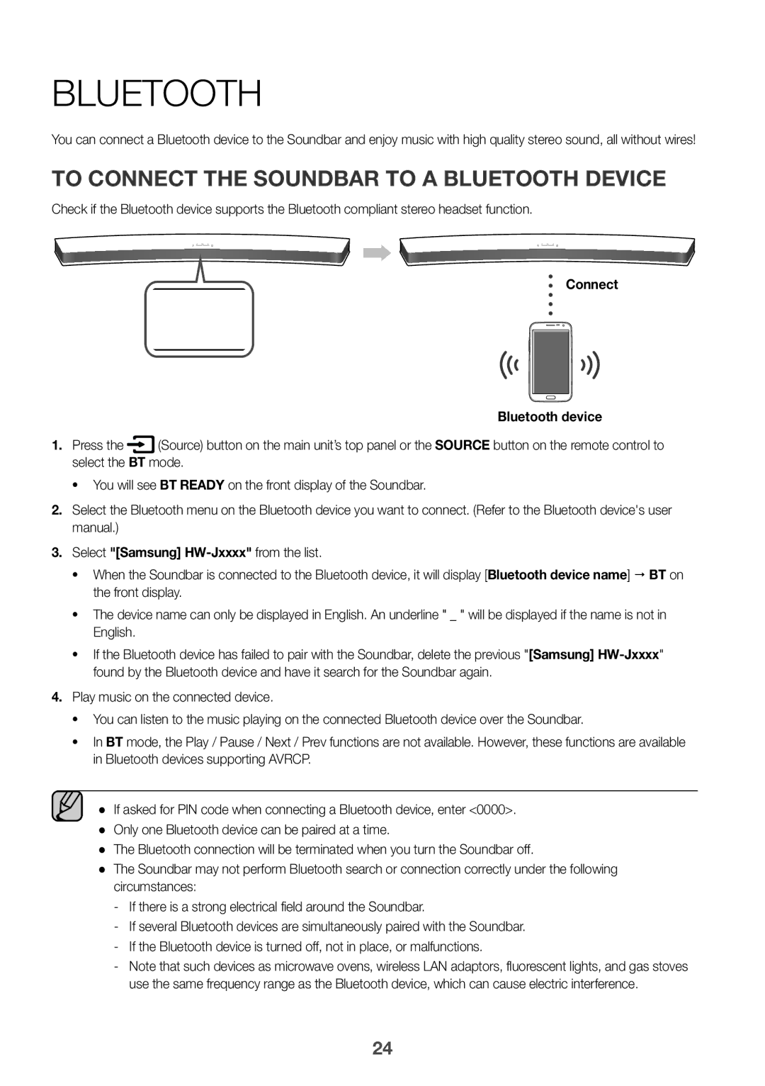 Samsung HW-J6511/XE, HW-J6510/XE manual To Connect the Soundbar to a Bluetooth Device, Connect Bluetooth device 