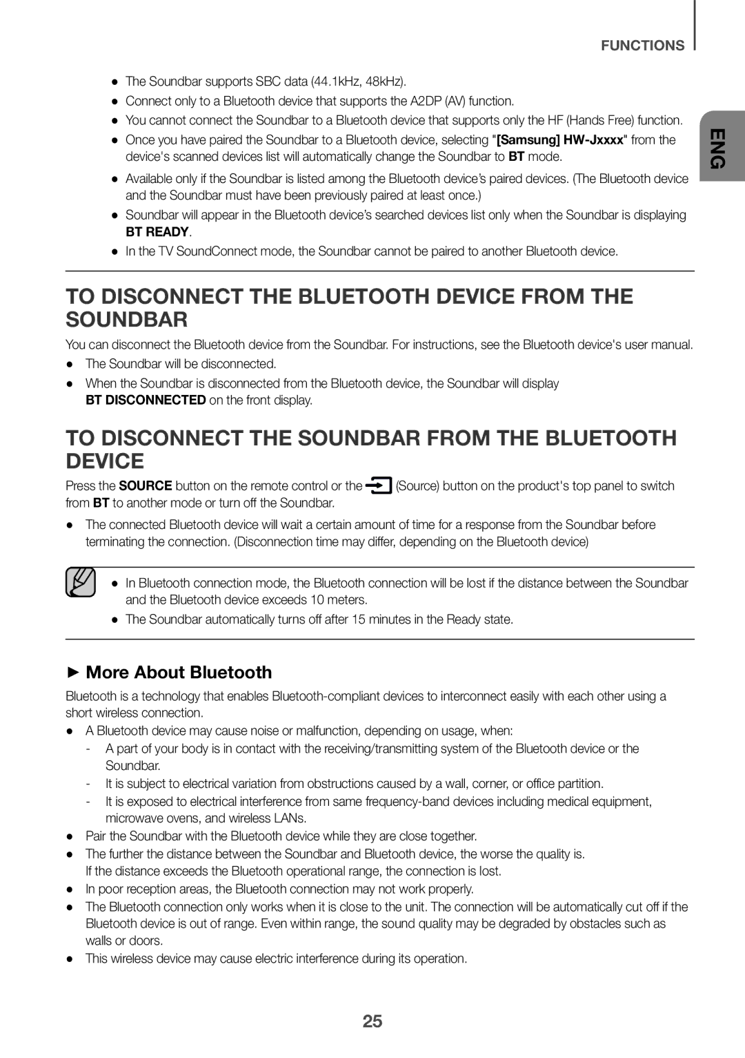 Samsung HW-J6510/XE, HW-J6511/XE manual To Disconnect the Bluetooth Device from the Soundbar, ++More About Bluetooth 