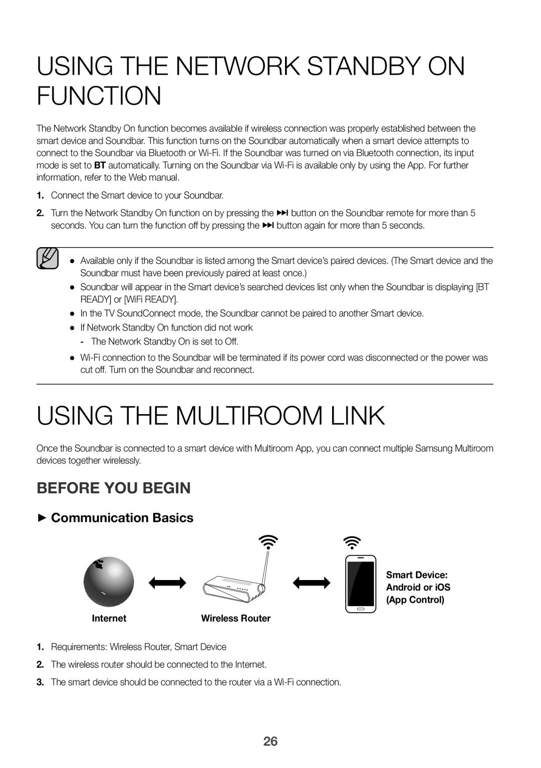 Samsung HW-J6511/XE, HW-J6510/XE manual Using the Network Standby on Function, Using the Multiroom Link, Before YOU Begin 