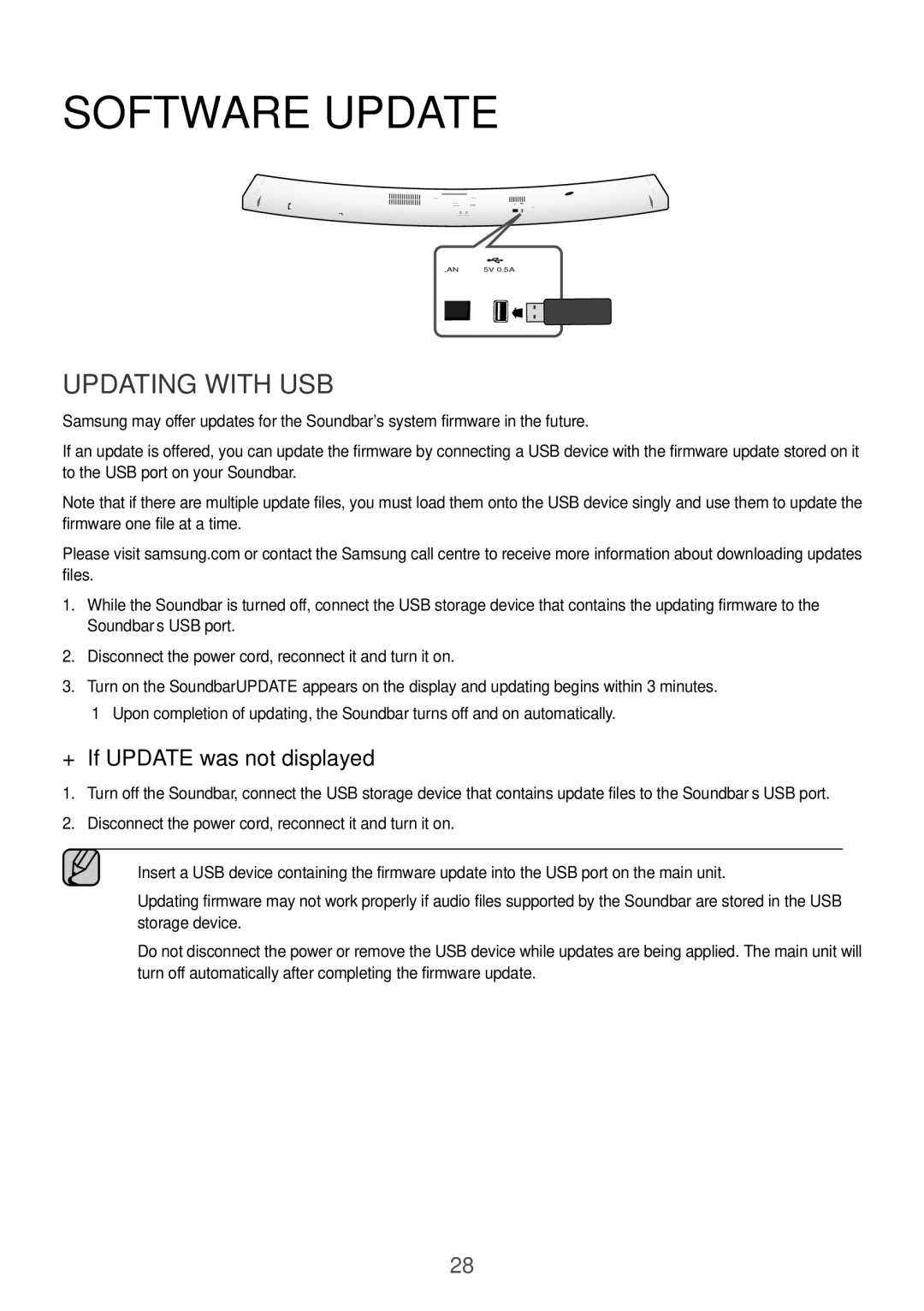 Samsung HW-J6511/XE, HW-J6510/XE manual Software Update, Updating with USB, ++If Update was not displayed 