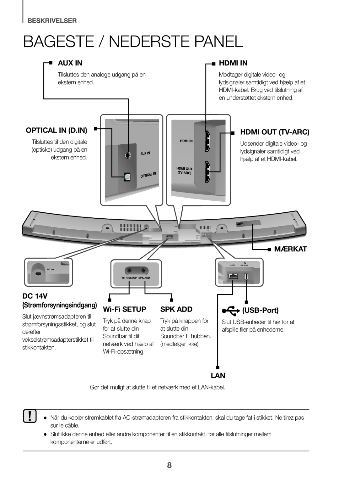 Samsung HW-J6511/XE, HW-J6510/XE manual Bageste / Nederste Panel, Tilsluttes den analoge udgang på en ekstern enhed 