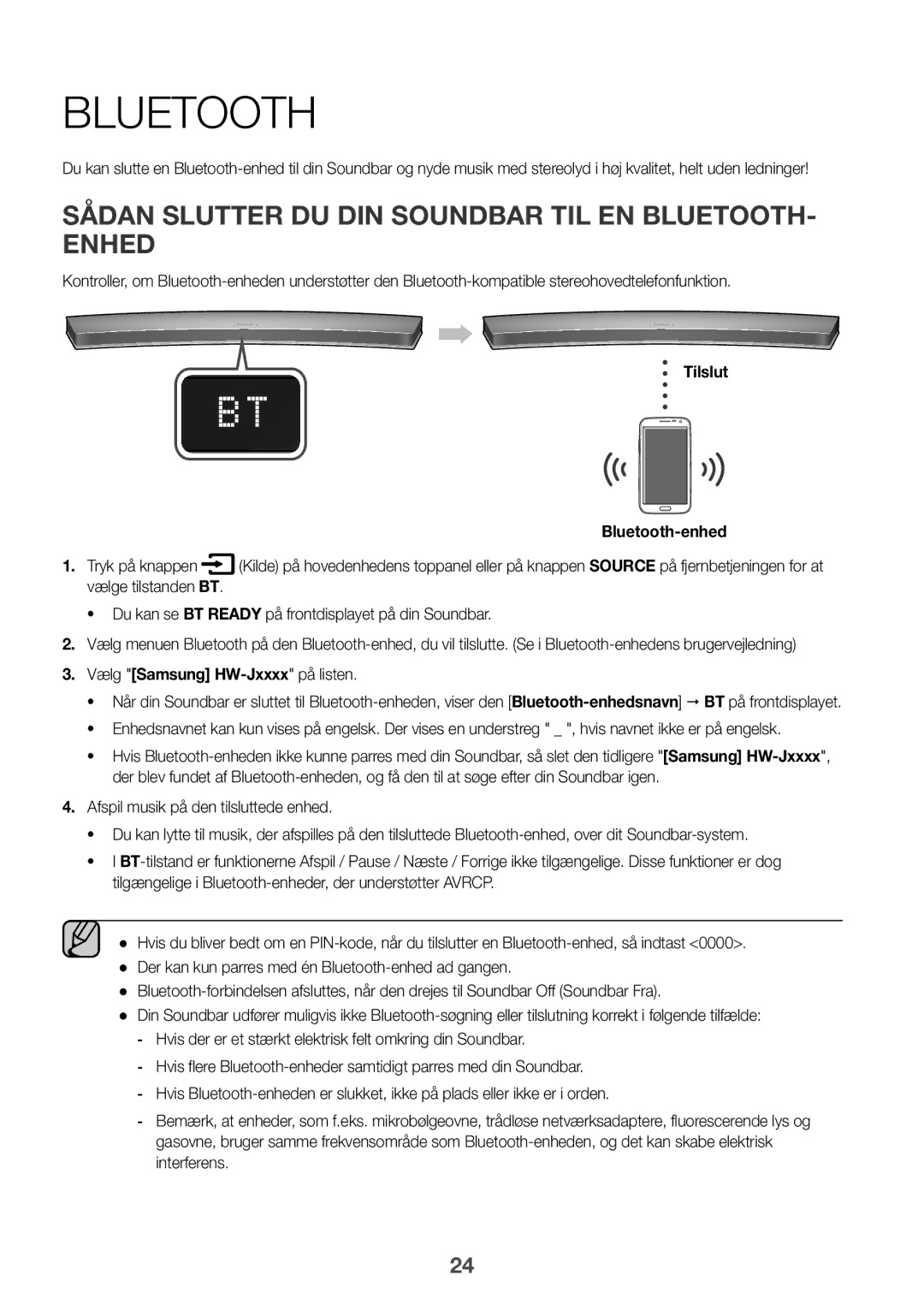 Samsung HW-J6511/XE, HW-J6510/XE manual Sådan Slutter DU DIN Soundbar TIL EN BLUETOOTH- Enhed, Tilslut Bluetooth-enhed 