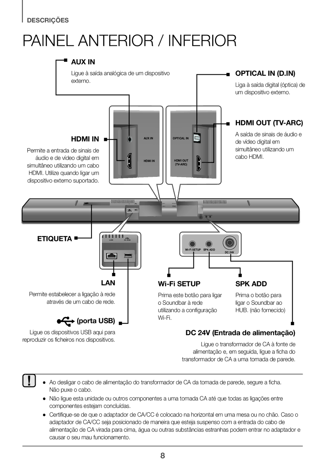 Samsung HW-J651/ZF manual Painel Anterior / Inferior 