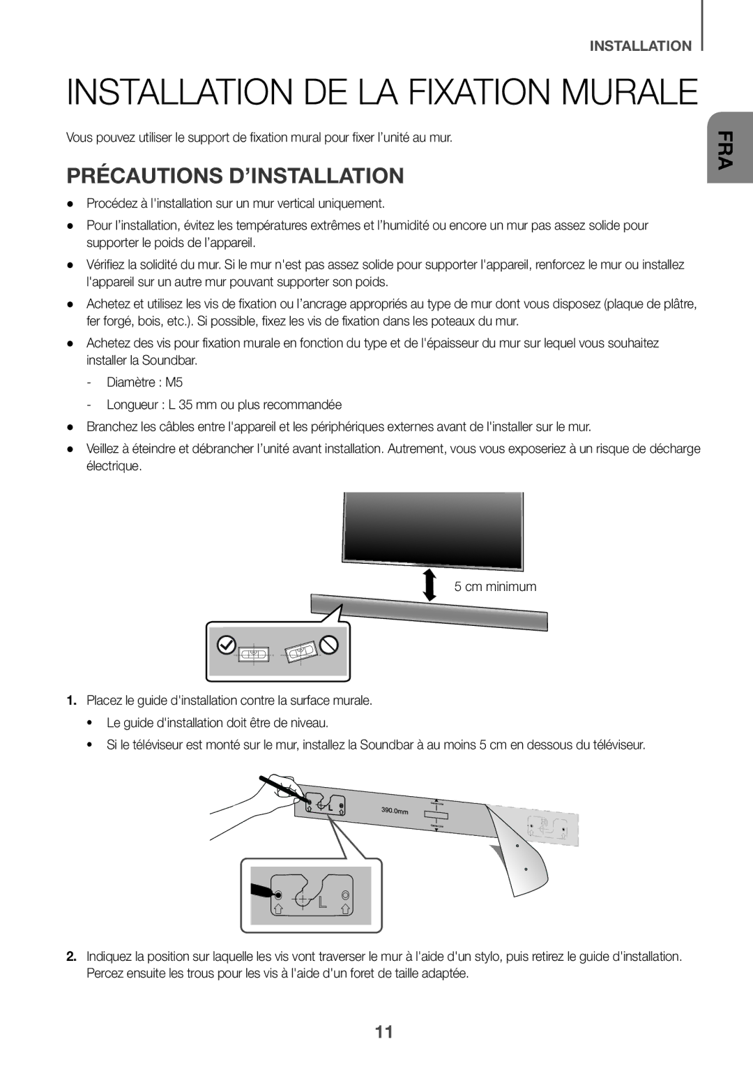 Samsung HW-J651/ZF manual Installation DE LA Fixation Murale, Précautions D’INSTALLATION 