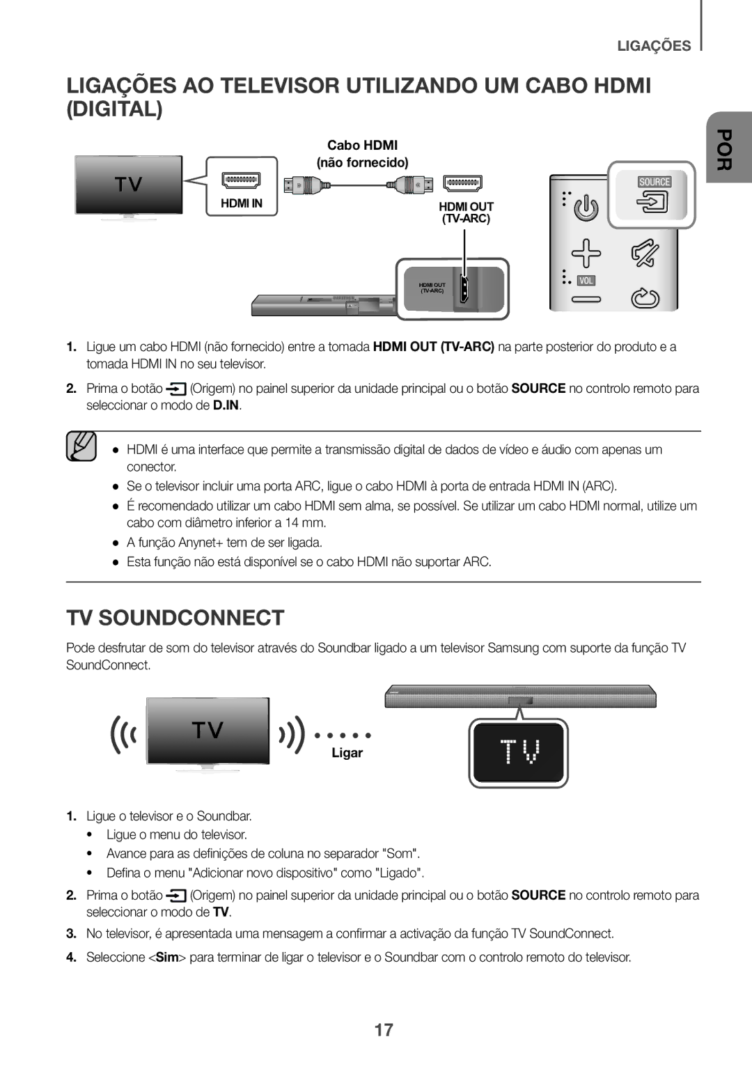 Samsung HW-J651/ZF manual Ligações AO Televisor Utilizando UM Cabo Hdmi Digital, Ligar 