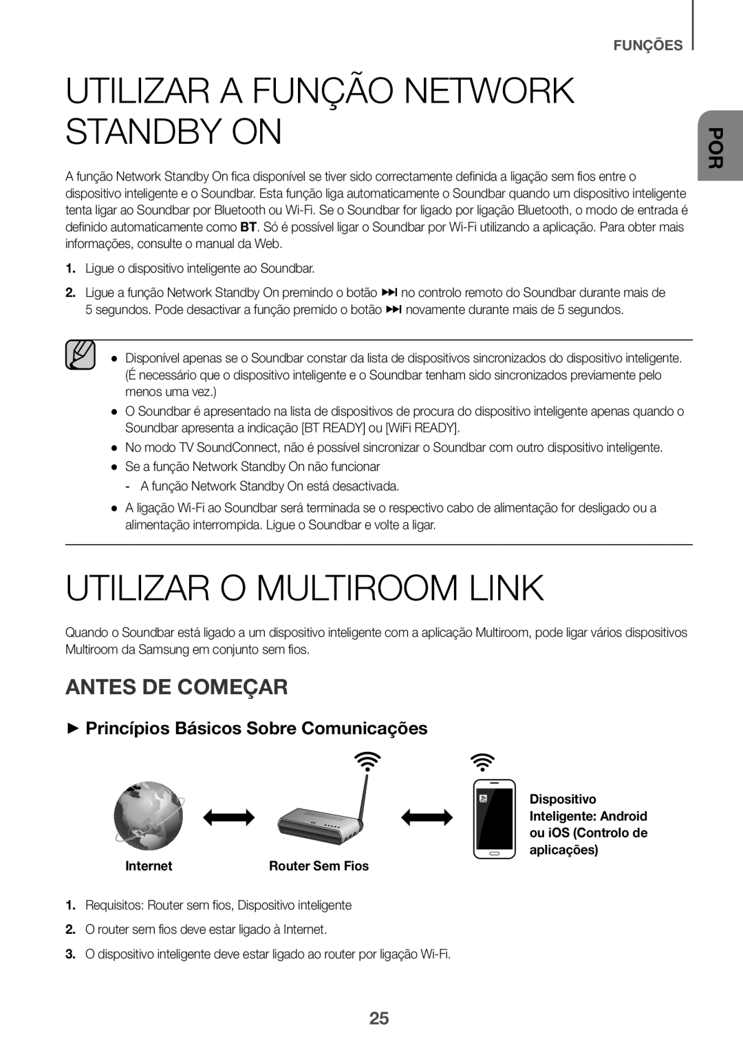 Samsung HW-J651/ZF manual Utilizar a Função Network Standby on, Utilizar O Multiroom Link, Antes DE Começar 