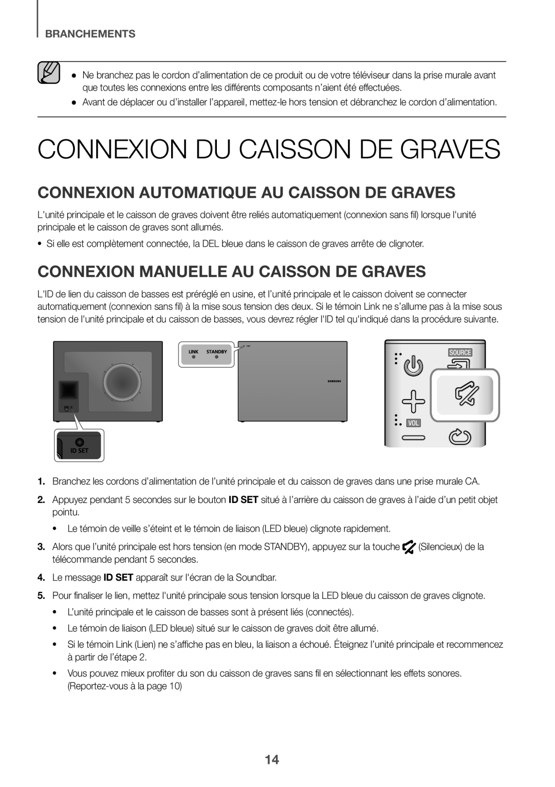 Samsung HW-J651/ZF manual Connexion DU Caisson DE Graves, Connexion Automatique AU Caisson DE Graves 