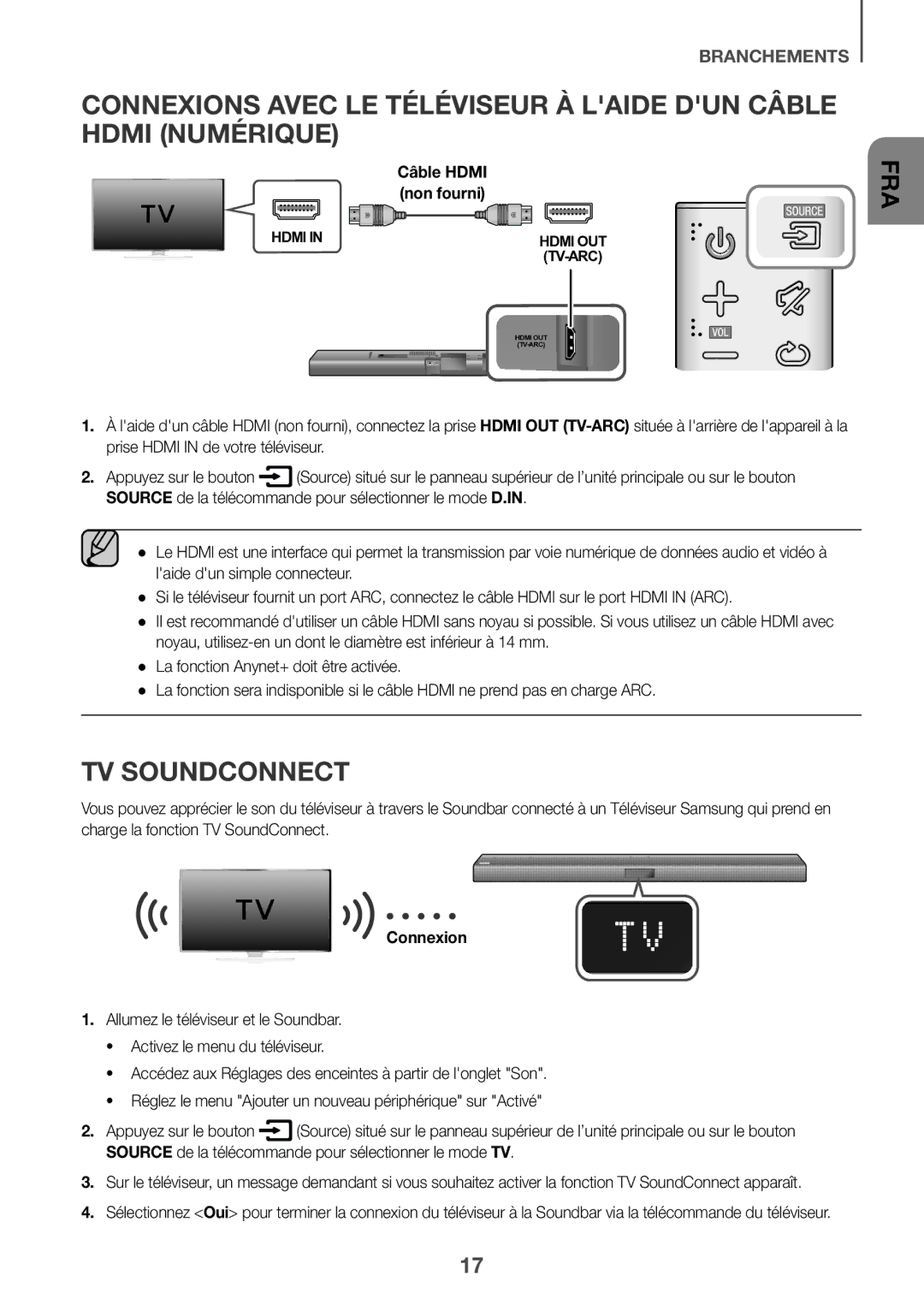 Samsung HW-J651/ZF manual TV Soundconnect, Câble Hdmi non fourni, Connexion 