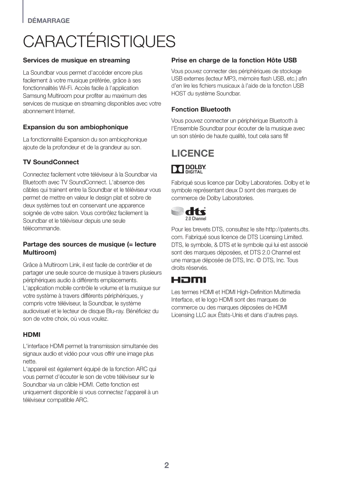 Samsung HW-J651/ZF manual Caractéristiques, Licence 