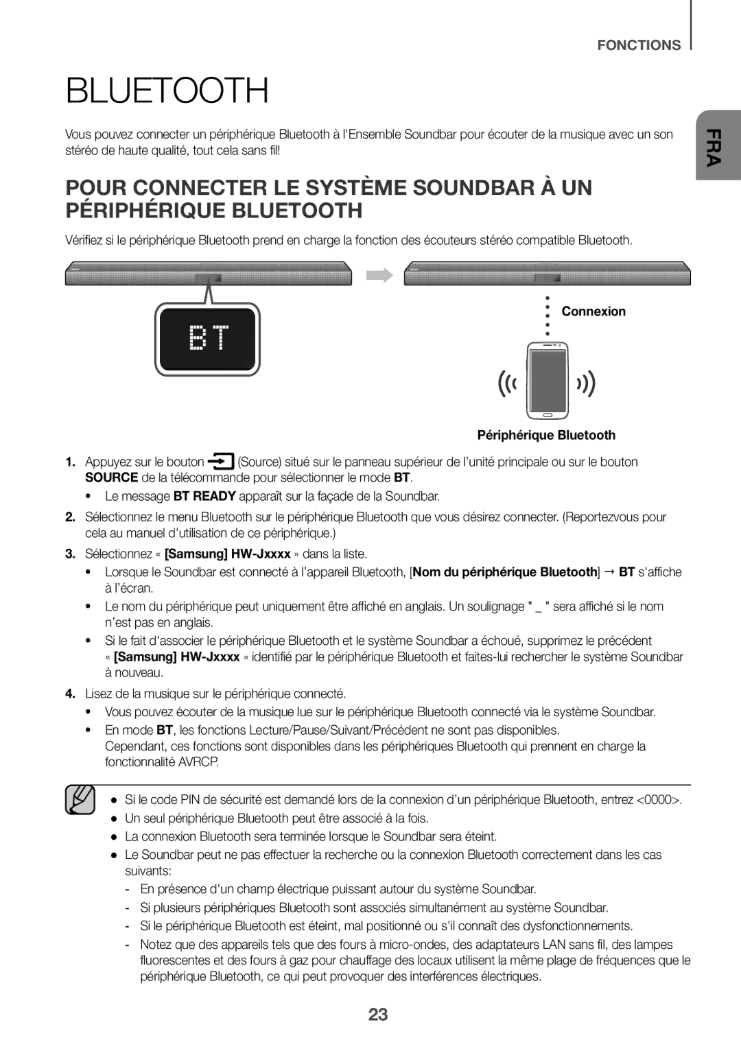 Samsung HW-J651/ZF manual Connexion Appuyez sur le bouton Périphérique Bluetooth 