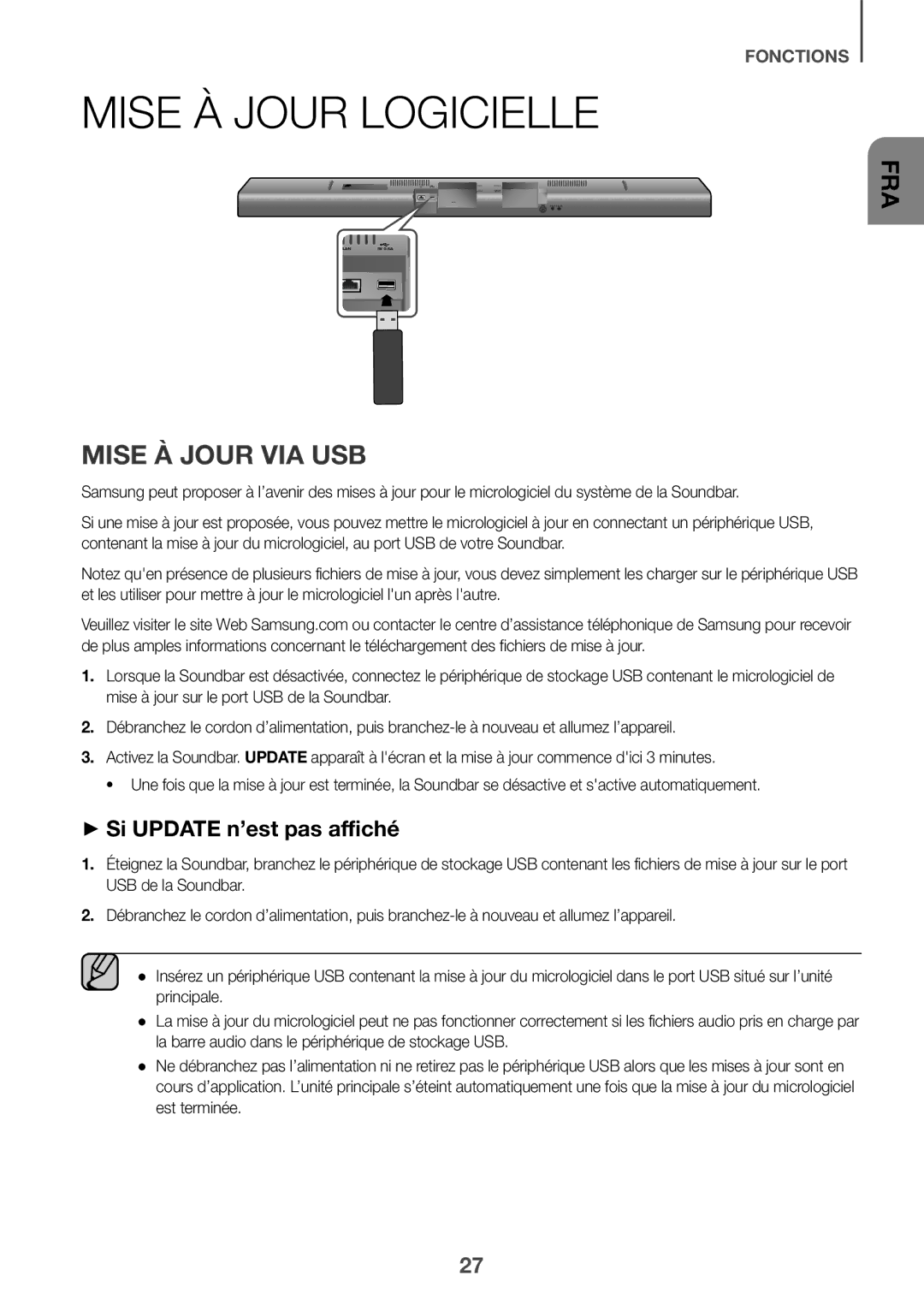 Samsung HW-J651/ZF manual Mise À Jour Logicielle, Mise À Jour VIA USB, ++Si Update n’est pas affiché 