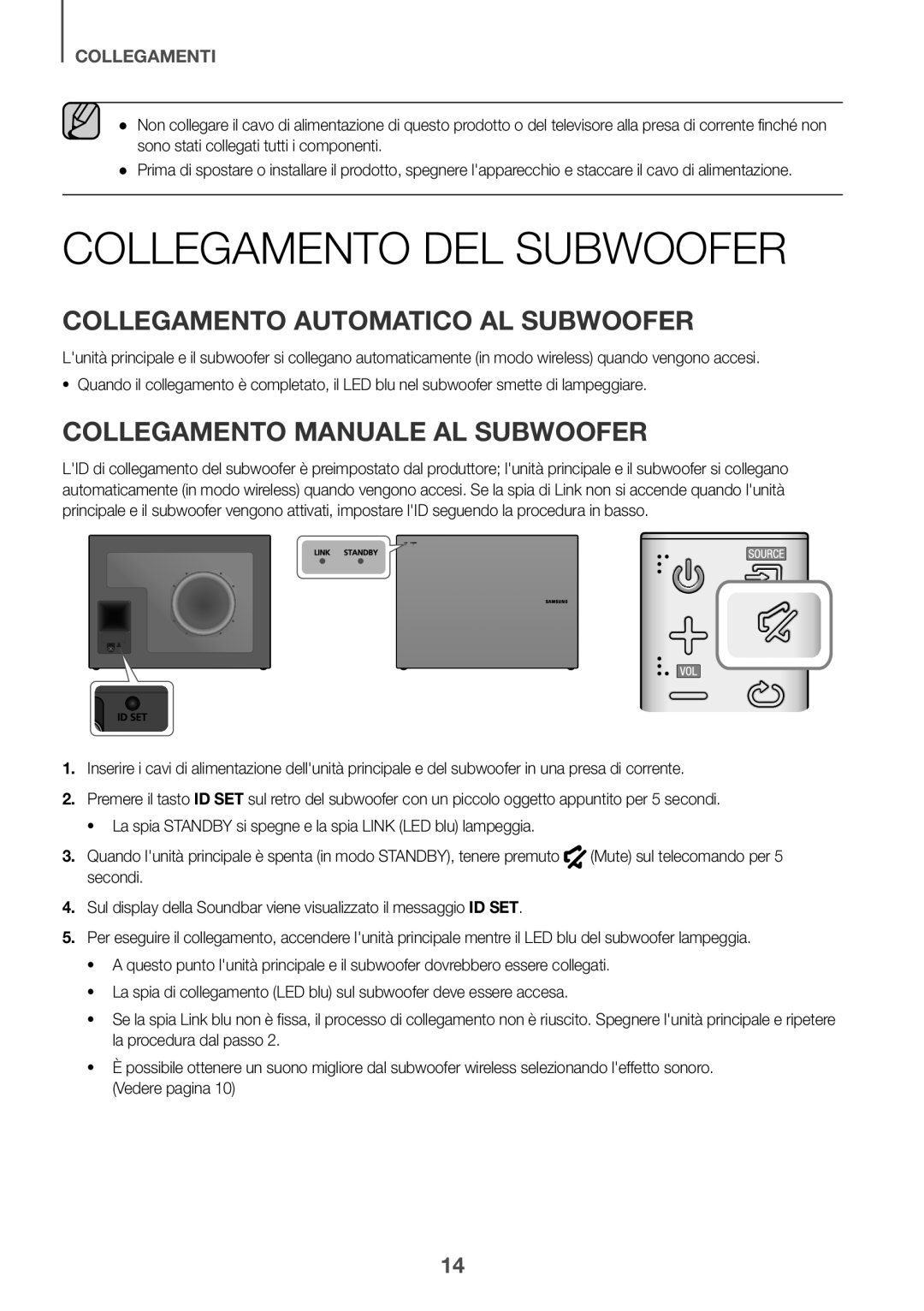 Samsung HW-J651/ZF Collegamento DEL Subwoofer, Collegamento Automatico AL Subwoofer, Collegamento Manuale AL Subwoofer 