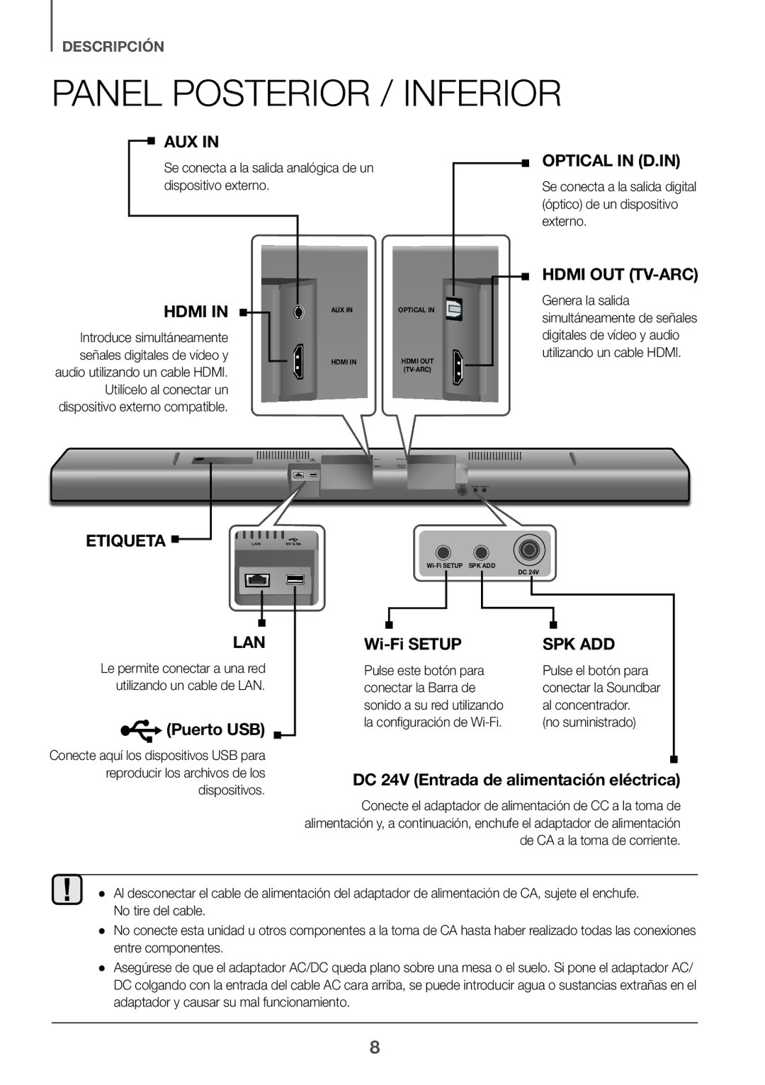 Samsung HW-J651/ZF manual Panel Posterior / Inferior, Se conecta a la salida analógica de un dispositivo externo 