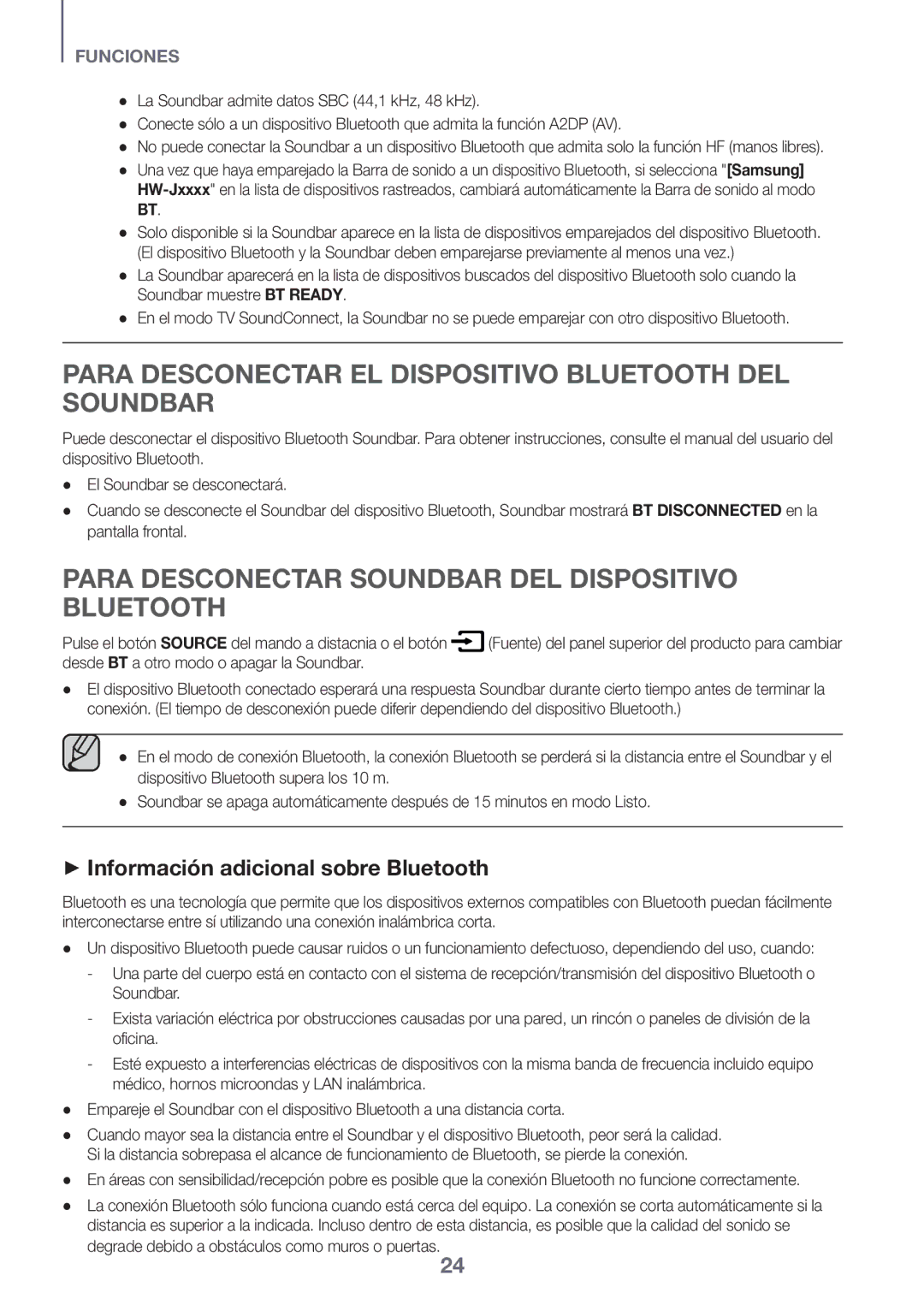 Samsung HW-J651/ZF manual Para Desconectar EL Dispositivo Bluetooth DEL Soundbar, ++Información adicional sobre Bluetooth 