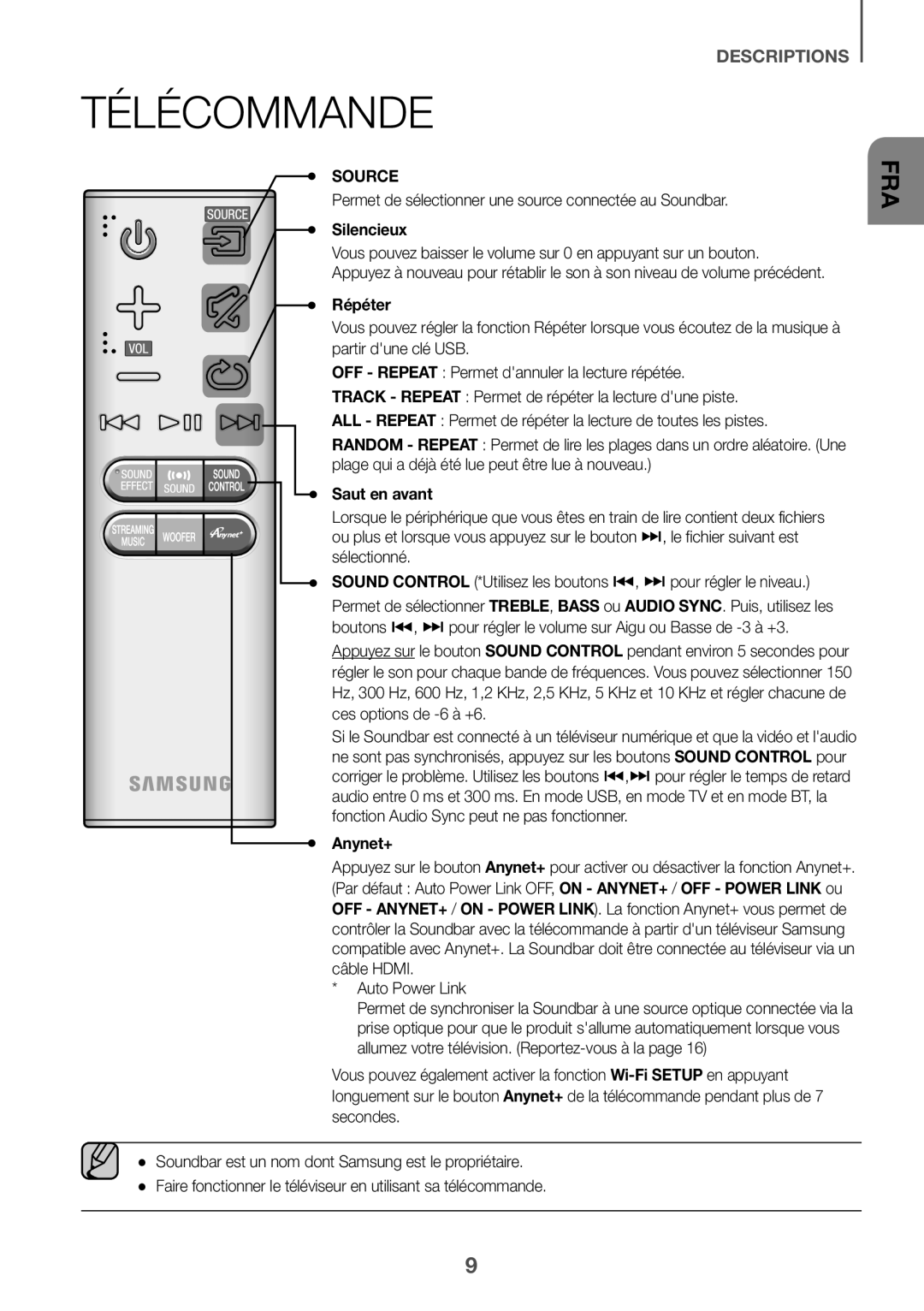 Samsung HW-J651/ZF manual Télécommande, Silencieux, Répéter, Saut en avant, Anynet+ 