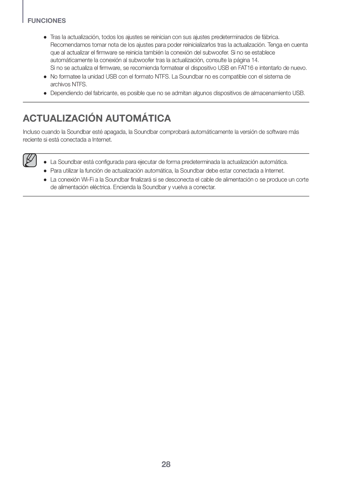 Samsung HW-J651/ZF manual Actualización Automática, Archivos Ntfs 