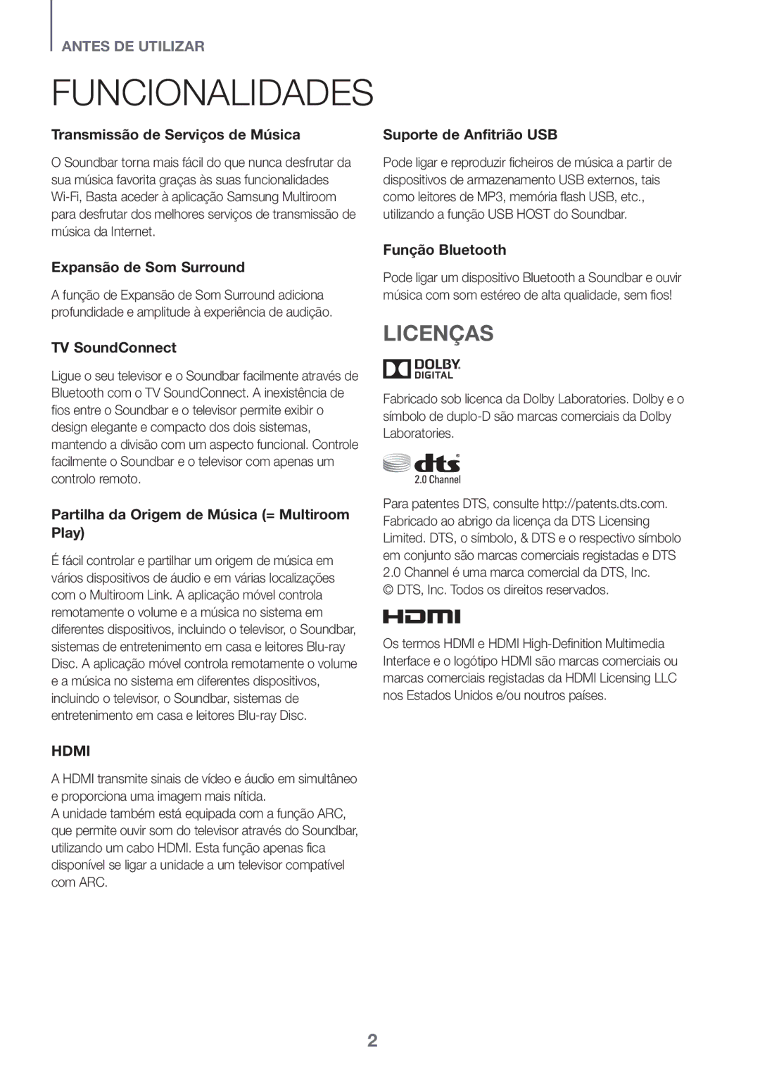 Samsung HW-J651/ZF manual Licenças, DTS, Inc. Todos os direitos reservados 