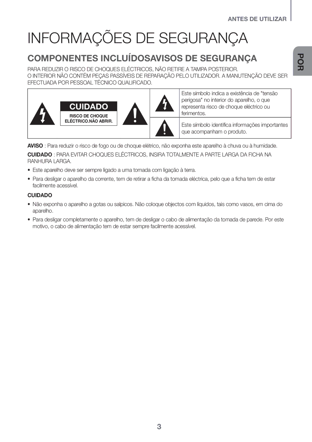 Samsung HW-J651/ZF manual Informações DE Segurança, Componentes Incluídosavisos DE Segurança 