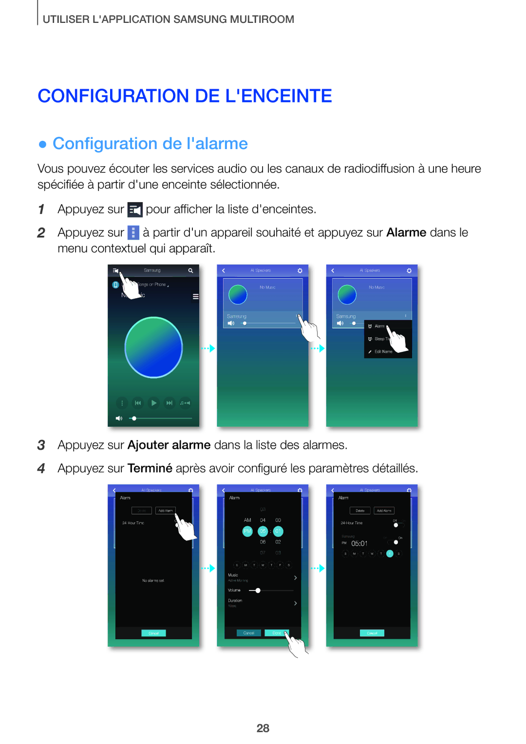 Samsung HW-J651/ZF manual Configuration DE Lenceinte, Configuration de lalarme 