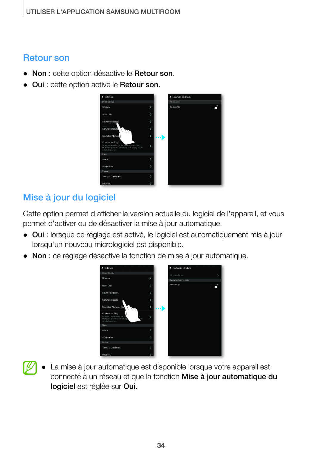 Samsung HW-J651/ZF manual Retour son, Mise à jour du logiciel 