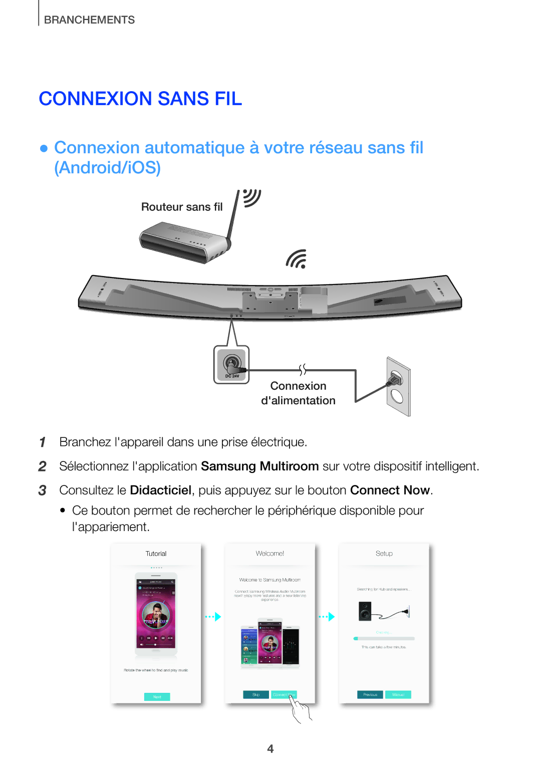 Samsung HW-J651/ZF manual Connexion Sans FIL, Connexion automatique à votre réseau sans fil Android/iOS 