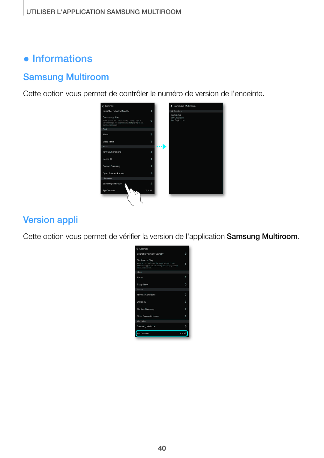 Samsung HW-J651/ZF manual Informations, Samsung Multiroom, Version appli 