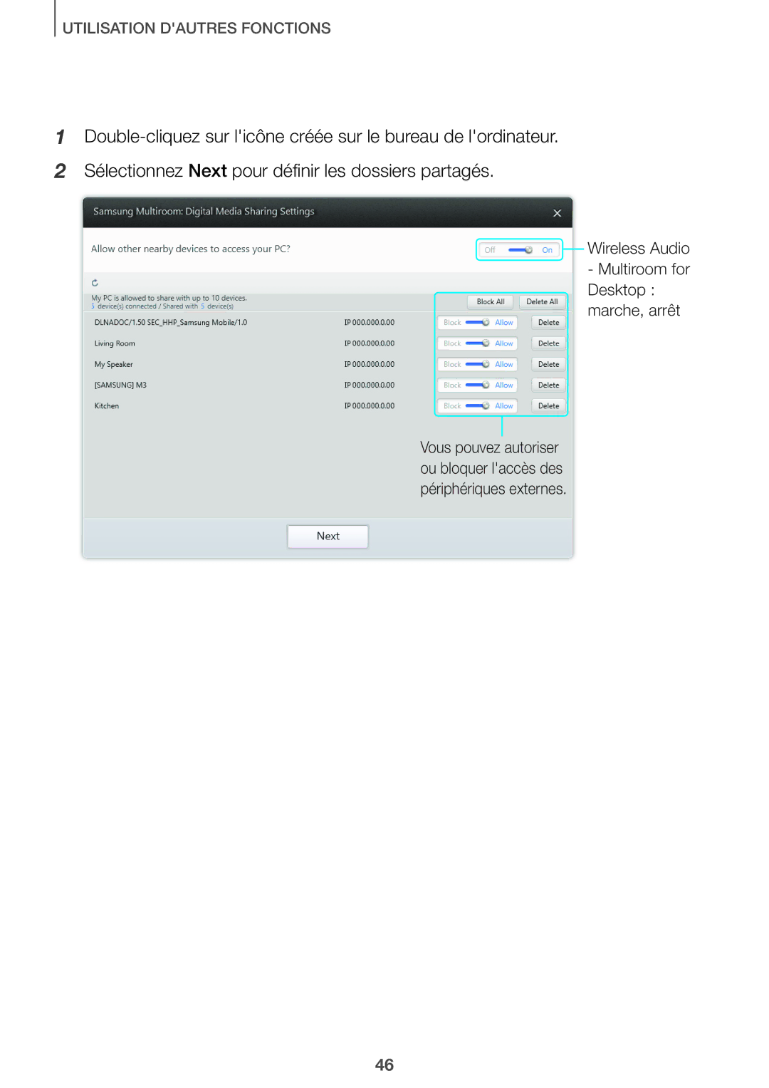 Samsung HW-J651/ZF manual Wireless Audio Multiroom for Desktop marche, arrêt 