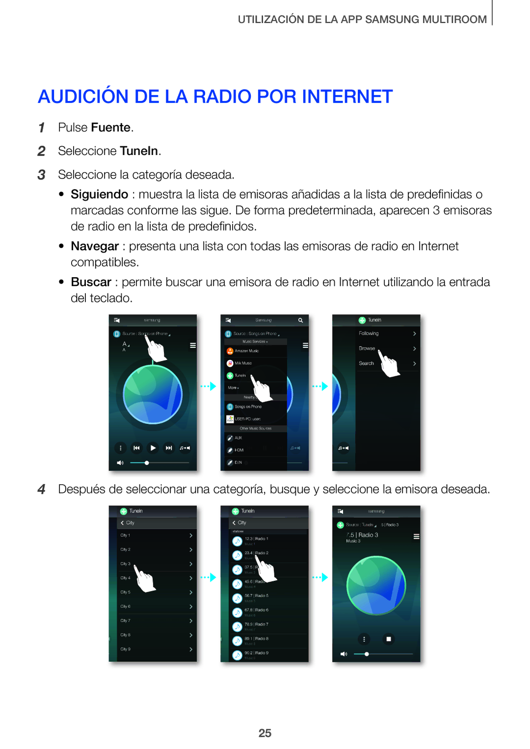 Samsung HW-J651/ZF manual Audición DE LA Radio POR Internet 