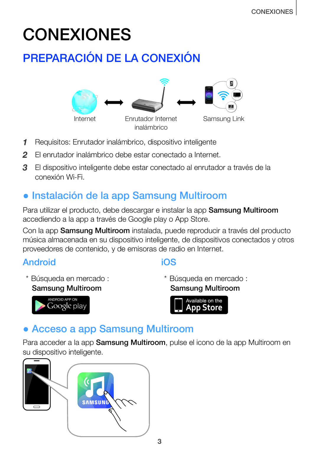 Samsung HW-J651/ZF Preparación DE LA Conexión, Instalación de la app Samsung Multiroom, Acceso a app Samsung Multiroom 