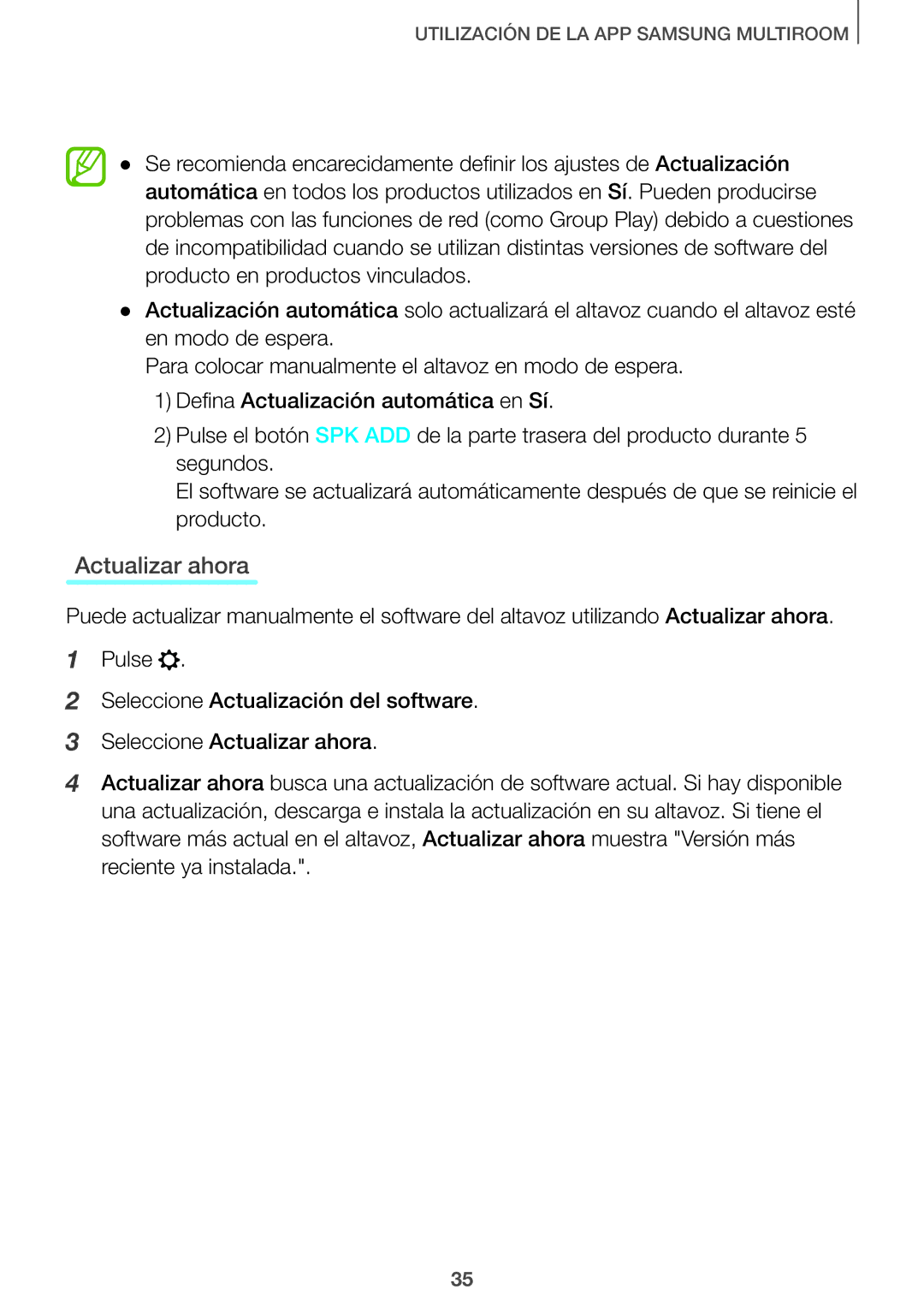 Samsung HW-J651/ZF manual Actualizar ahora 