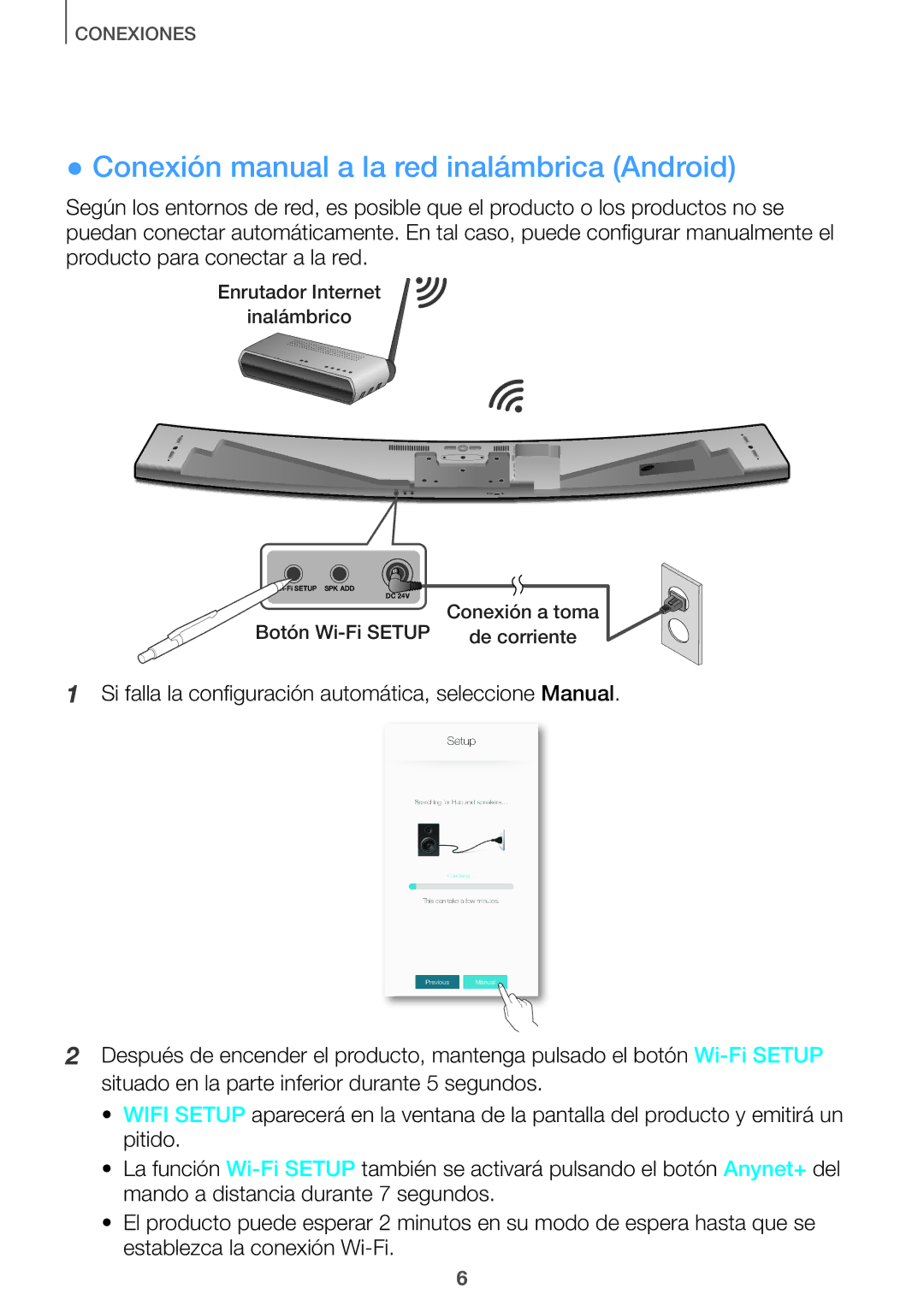 Samsung HW-J651/ZF Conexión manual a la red inalámbrica Android 