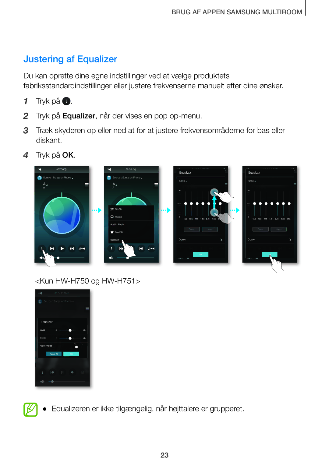 Samsung HW-J660/XE, HW-J661/XE manual Justering af Equalizer 