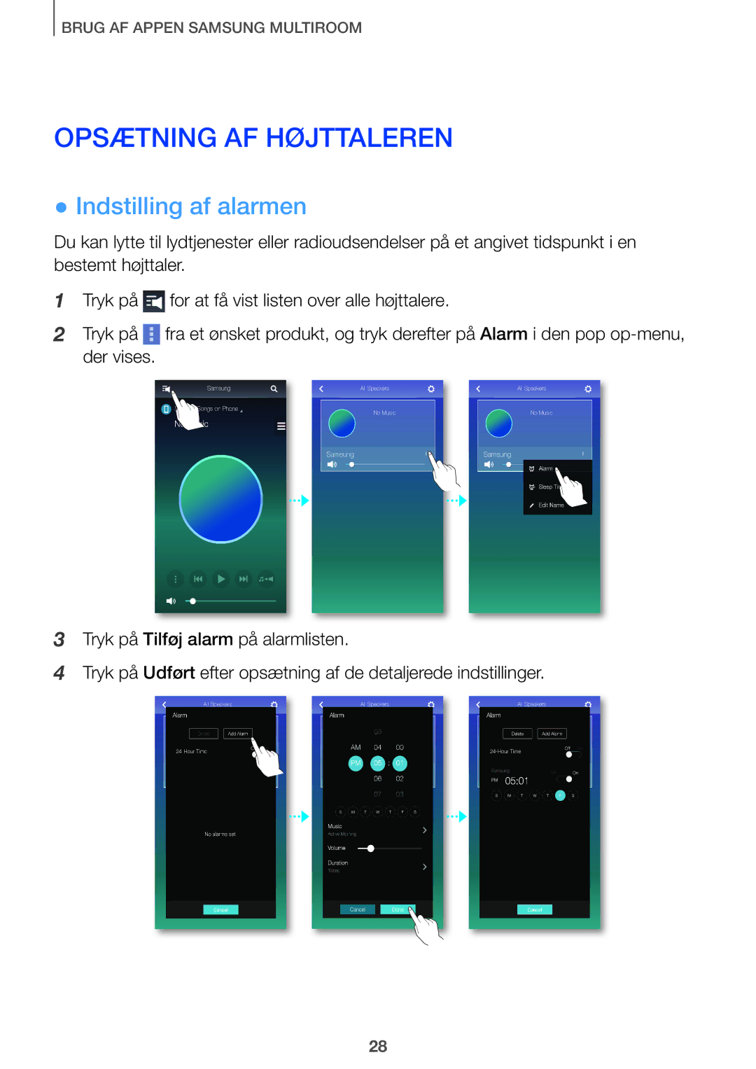 Samsung HW-J661/XE, HW-J660/XE manual Opsætning AF Højttaleren, Indstilling af alarmen 