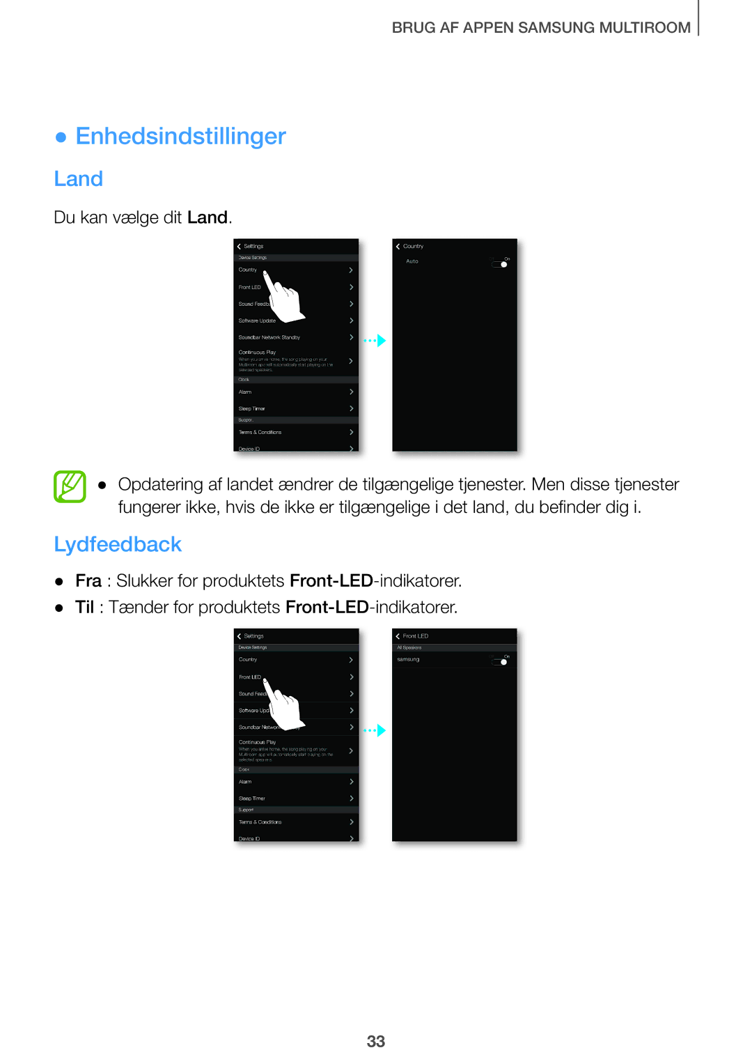 Samsung HW-J660/XE, HW-J661/XE manual Enhedsindstillinger, Land 