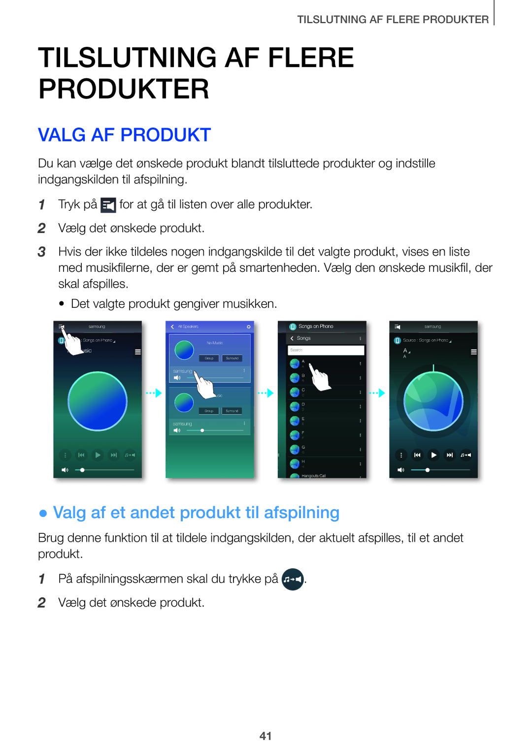 Samsung HW-J660/XE, HW-J661/XE manual Valg AF Produkt, Valg af et andet produkt til afspilning 