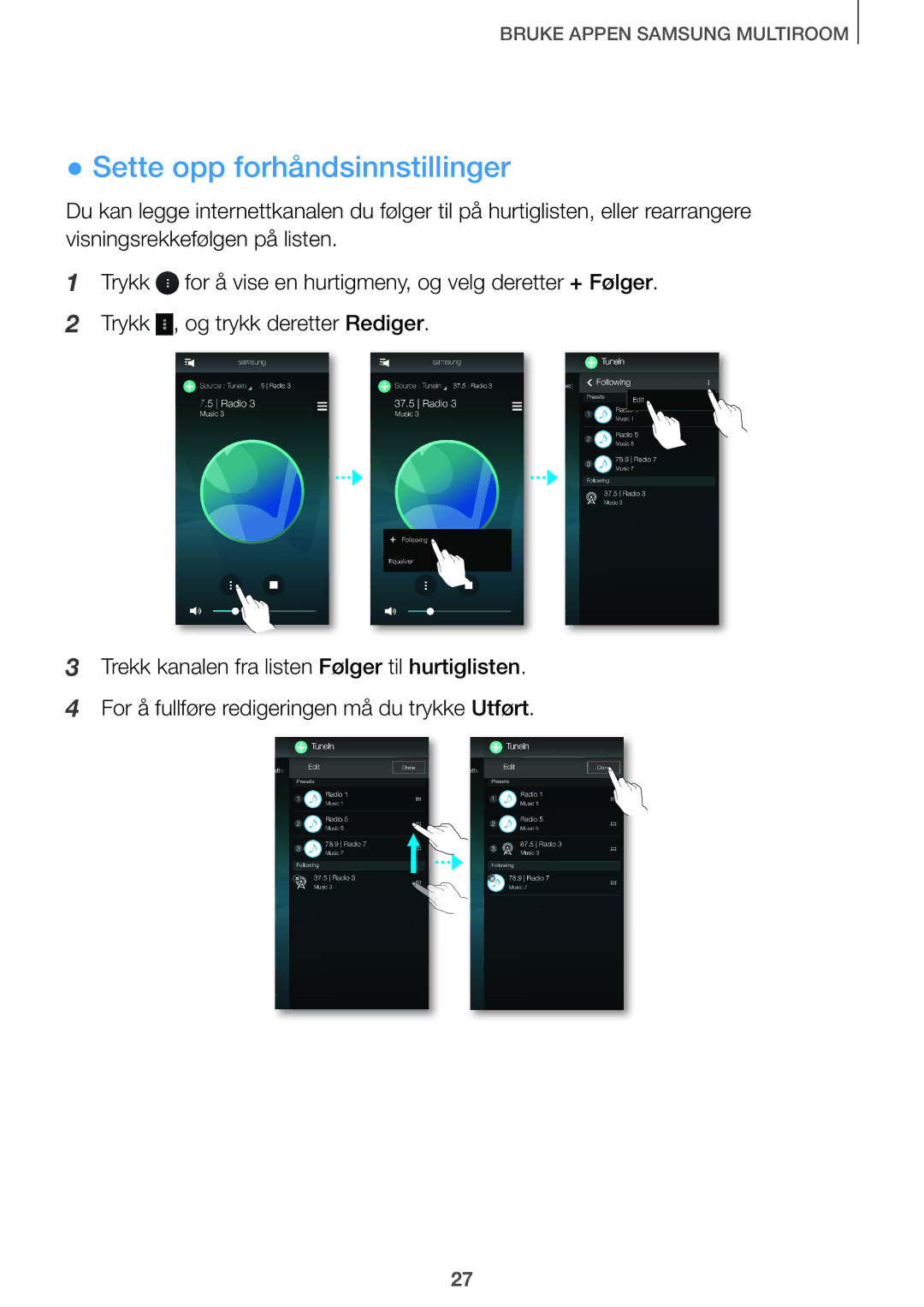 Samsung HW-J660/XE, HW-J661/XE manual Sette opp forhåndsinnstillinger 