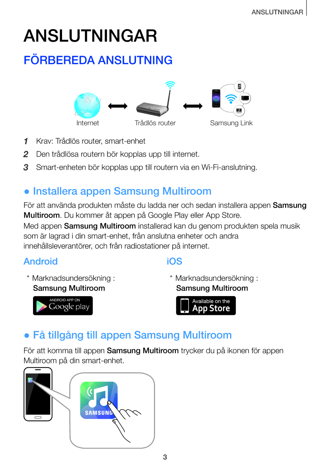 Samsung HW-J660/XE Förbereda Anslutning, Installera appen Samsung Multiroom, Få tillgång till appen Samsung Multiroom 