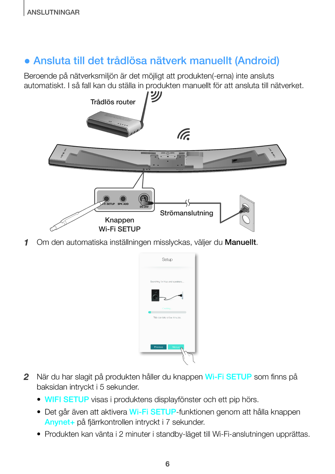 Samsung HW-J661/XE, HW-J660/XE manual Ansluta till det trådlösa nätverk manuellt Android 