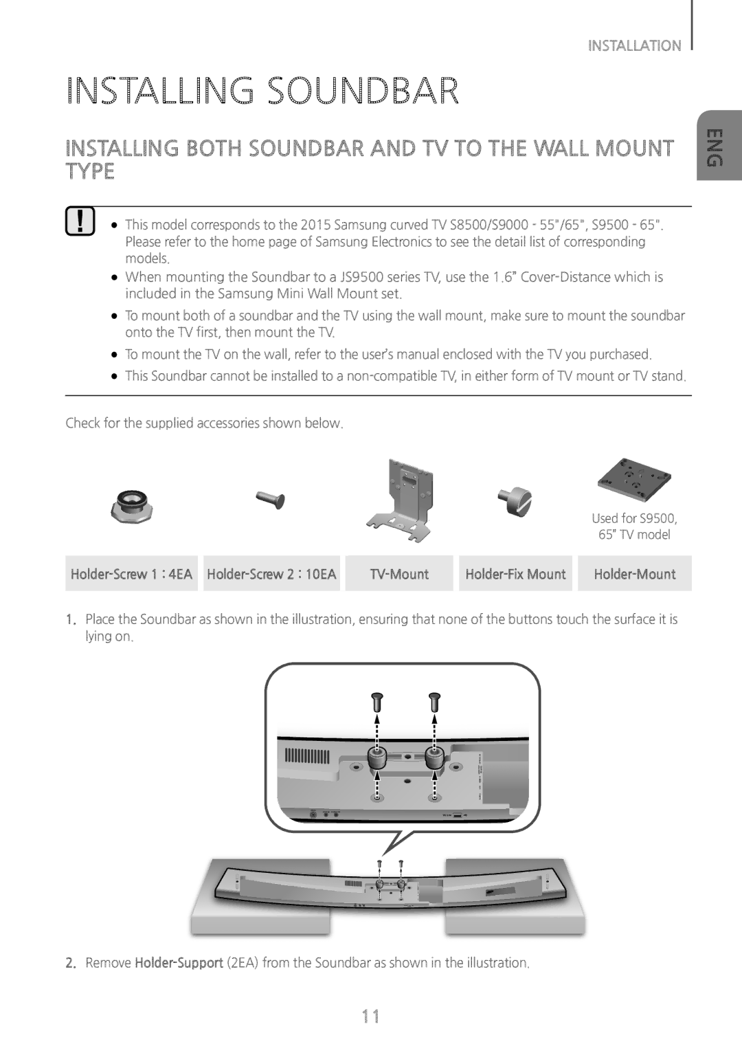 Samsung HW-J7500/XN, HW-J7500/EN, HW-J7501/EN Installing Soundbar, Installing Both Soundbar and TV to the Wall Mount Type 