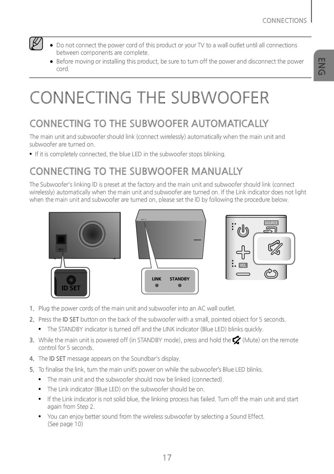 Samsung HW-J7500/ZF, HW-J7500/EN, HW-J7501/EN manual Connecting the Subwoofer, Connecting to the Subwoofer Automatically 