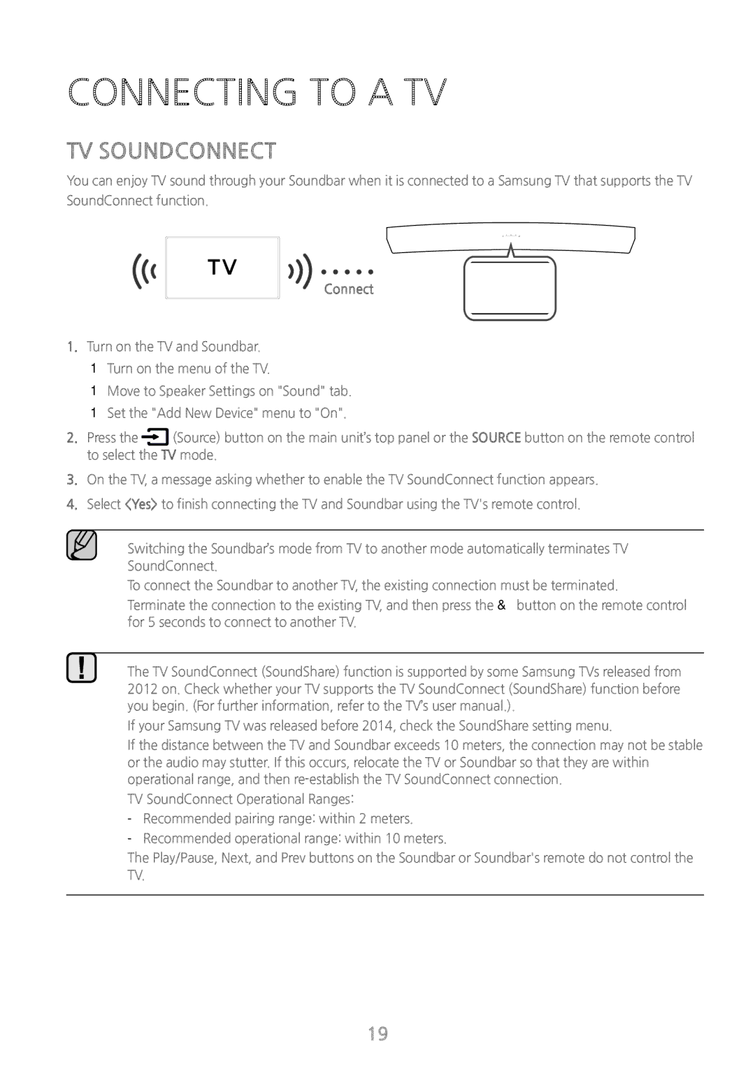 Samsung HW-J7510/XE, HW-J7500/EN, HW-J7501/EN, HW-J7501/ZF, HW-J7500/ZF, HW-J7500/XN manual Connecting to a TV, TV Soundconnect 