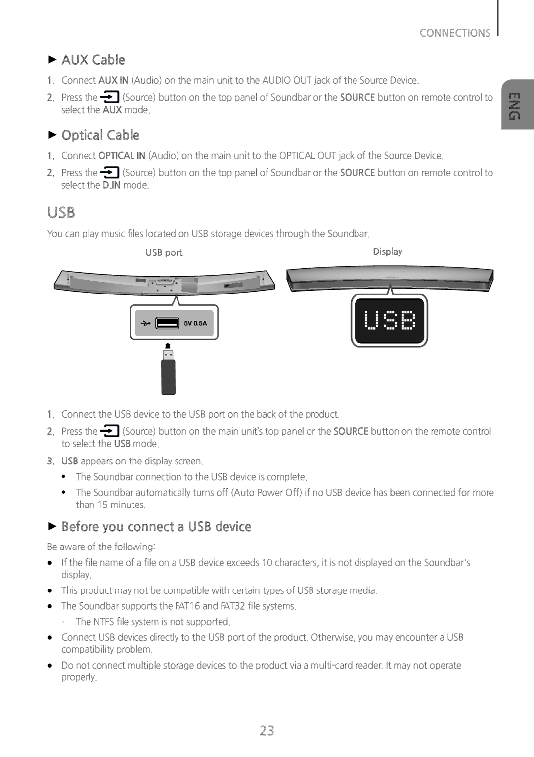 Samsung HW-J7501/ZF, HW-J7500/EN manual Usb, ++AUX Cable, ++Optical Cable, ++Before you connect a USB device, USB port 