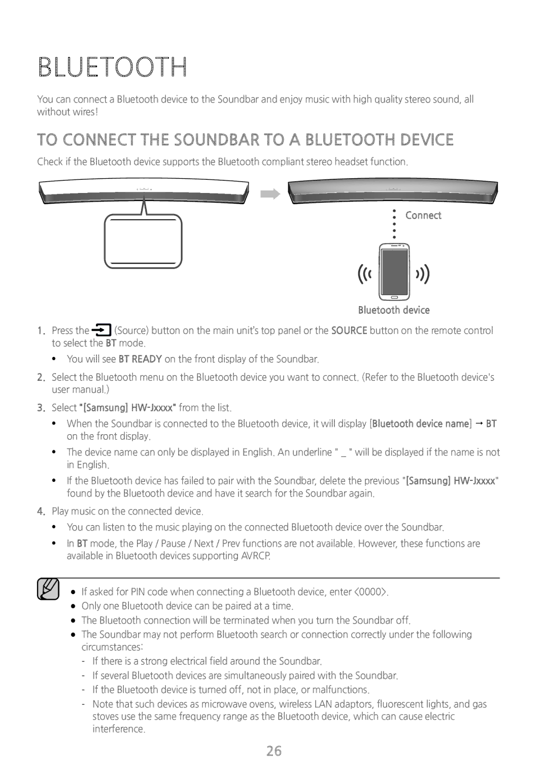 Samsung HW-J7510/XE, HW-J7500/EN, HW-J7501/EN To Connect the Soundbar to a Bluetooth Device, Connect Bluetooth device 