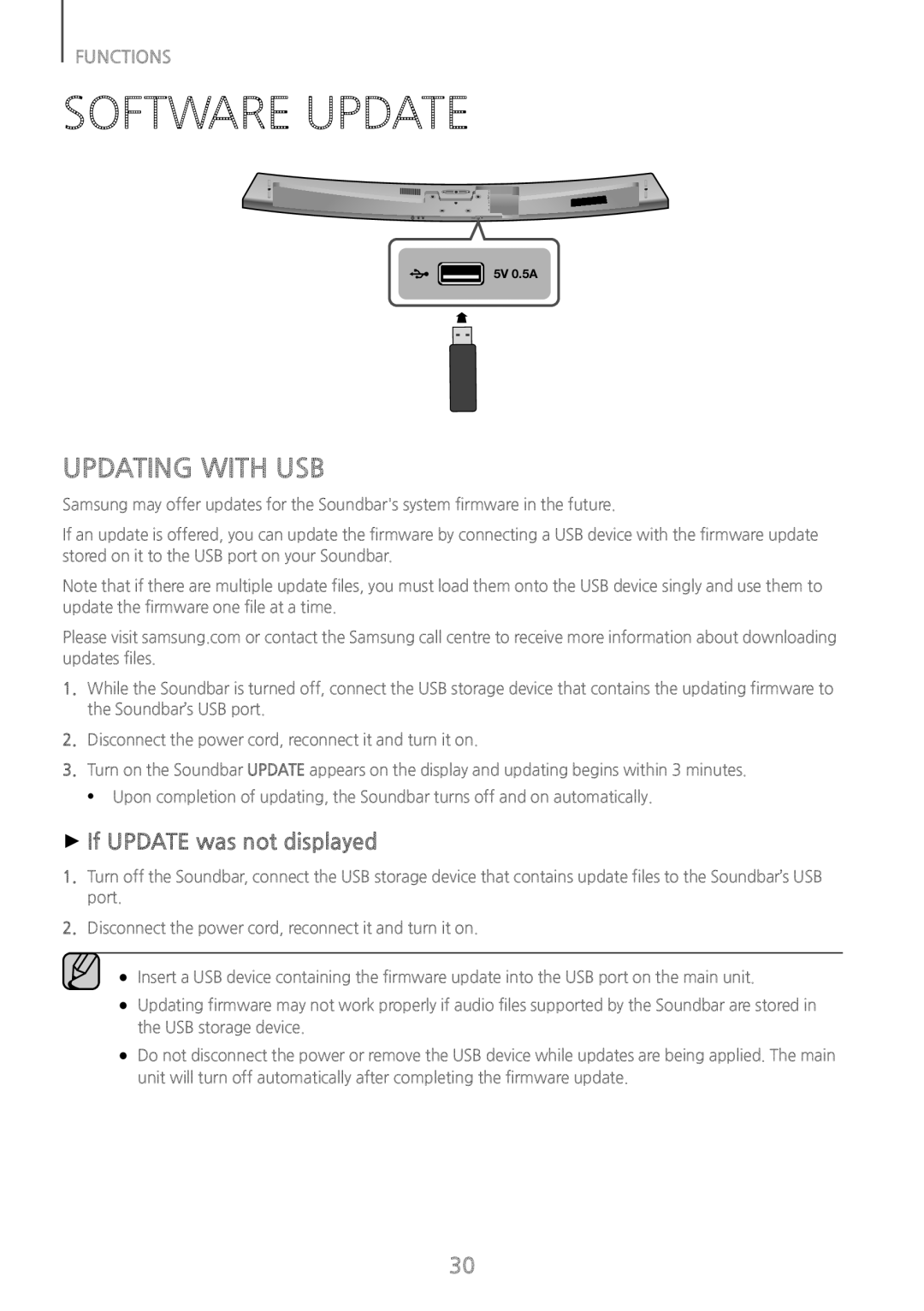 Samsung HW-J7501/ZF, HW-J7500/EN, HW-J7501/EN, HW-J7500/ZF Software Update, Updating with USB, ++If Update was not displayed 