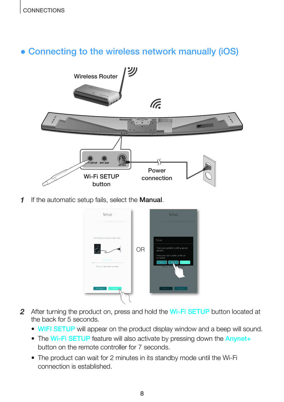 Samsung HW-J8500/EN, HW-J7500/EN, HW-J8501/EN, HW-J6502/EN, HW-J6500/EN Connecting to the wireless network manually iOS 