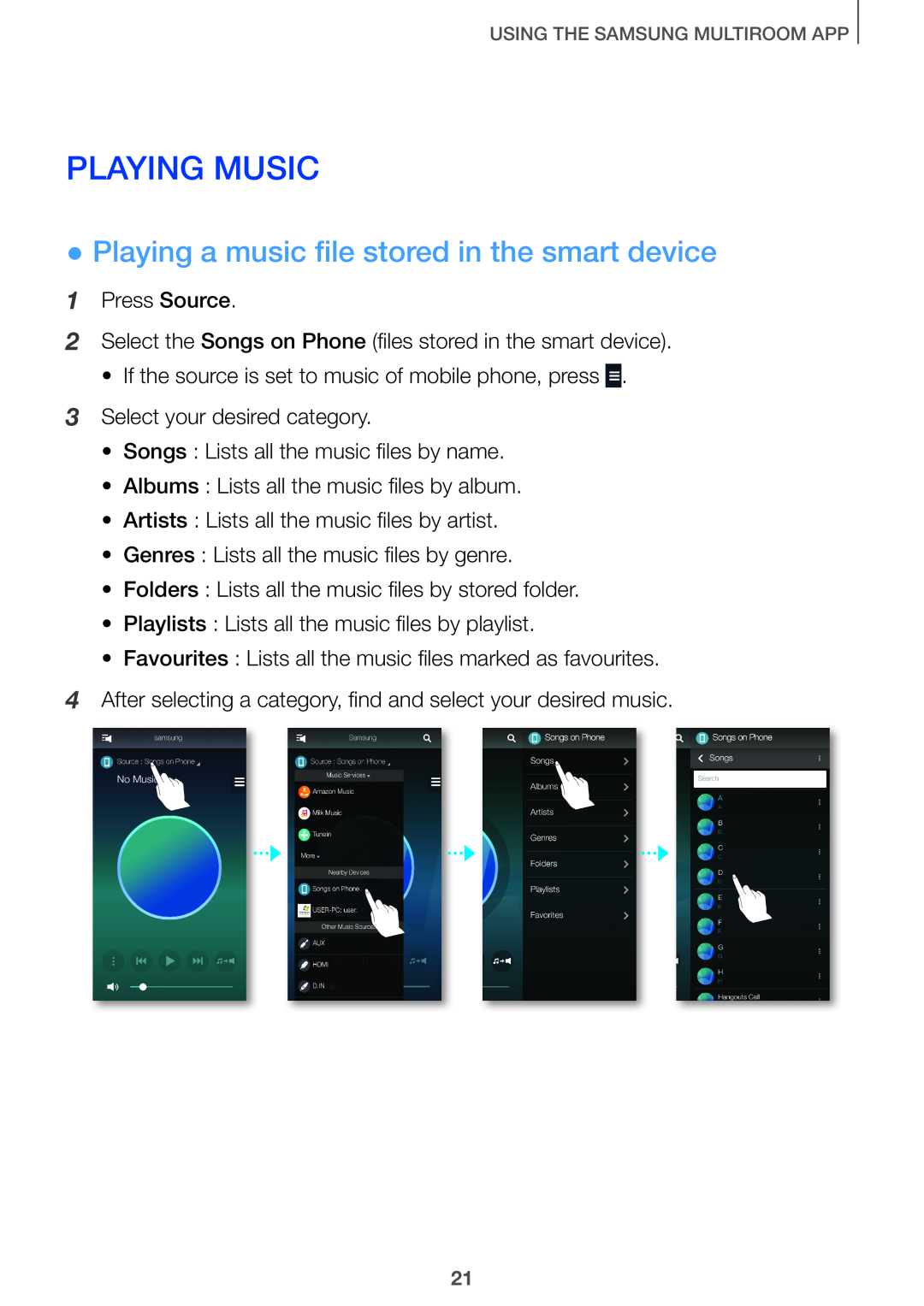 Samsung HW-J6512/XE, HW-J7500/EN, HW-J8501/EN, HW-J6502/EN Playing Music, Playing a music file stored in the smart device 