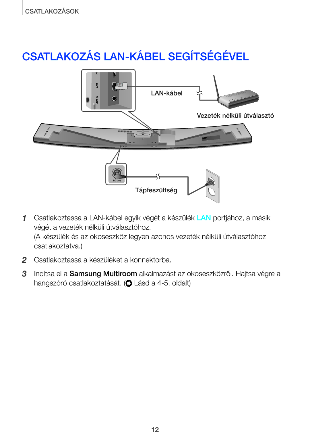 Samsung HW-J7501/EN, HW-J7500/EN, HW-J8501/EN, HW-J8500/EN, HW-J8500/XN manual Csatlakozás LAN-KÁBEL Segítségével 